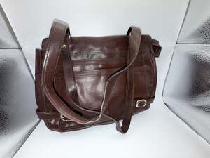 Vintage Brown Genuine Leather Multi-Pocket Shoulder Bag with Buckle Details